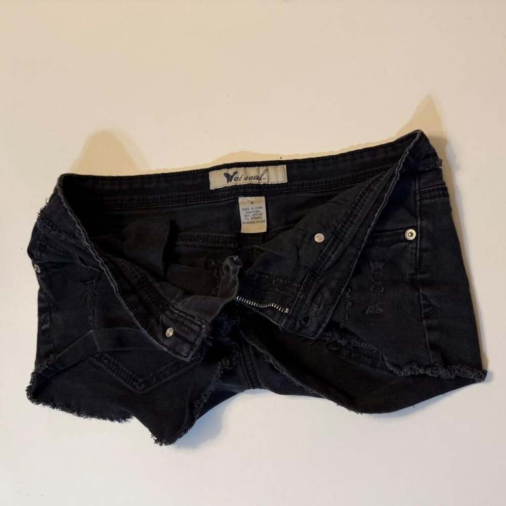 VTG Y2K Wet Seal Black Micro Denim Booty Shorts Whimsigoth Festival - Picture 3 of 7
